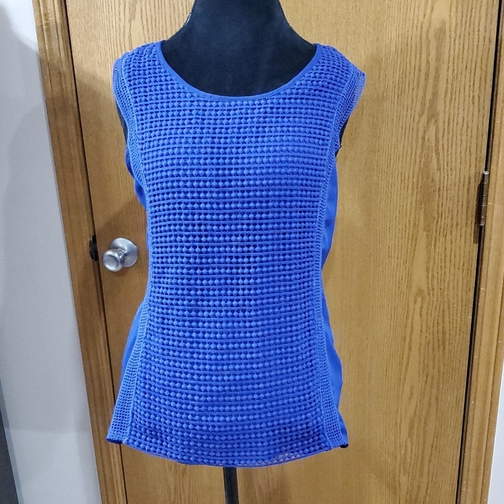 Brixon Ivy Nwot Crochet Over Sheer Sleeveless Royal Blue Top